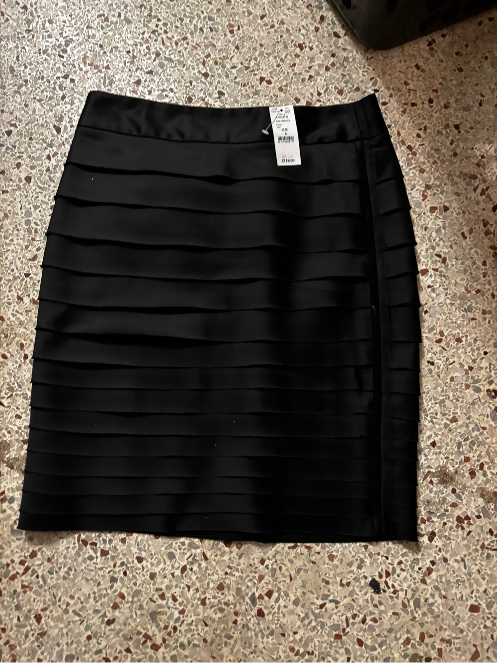 NWT White House Black Market black  satin tiered pencil skirt size 0